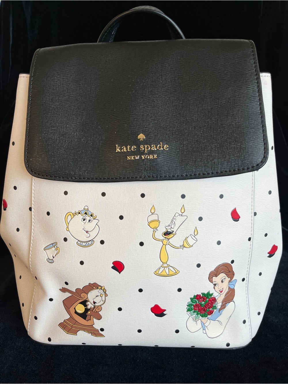 Kate Spade X Disney Beauty and the Beast Medium Leather Flap Backpack Bag